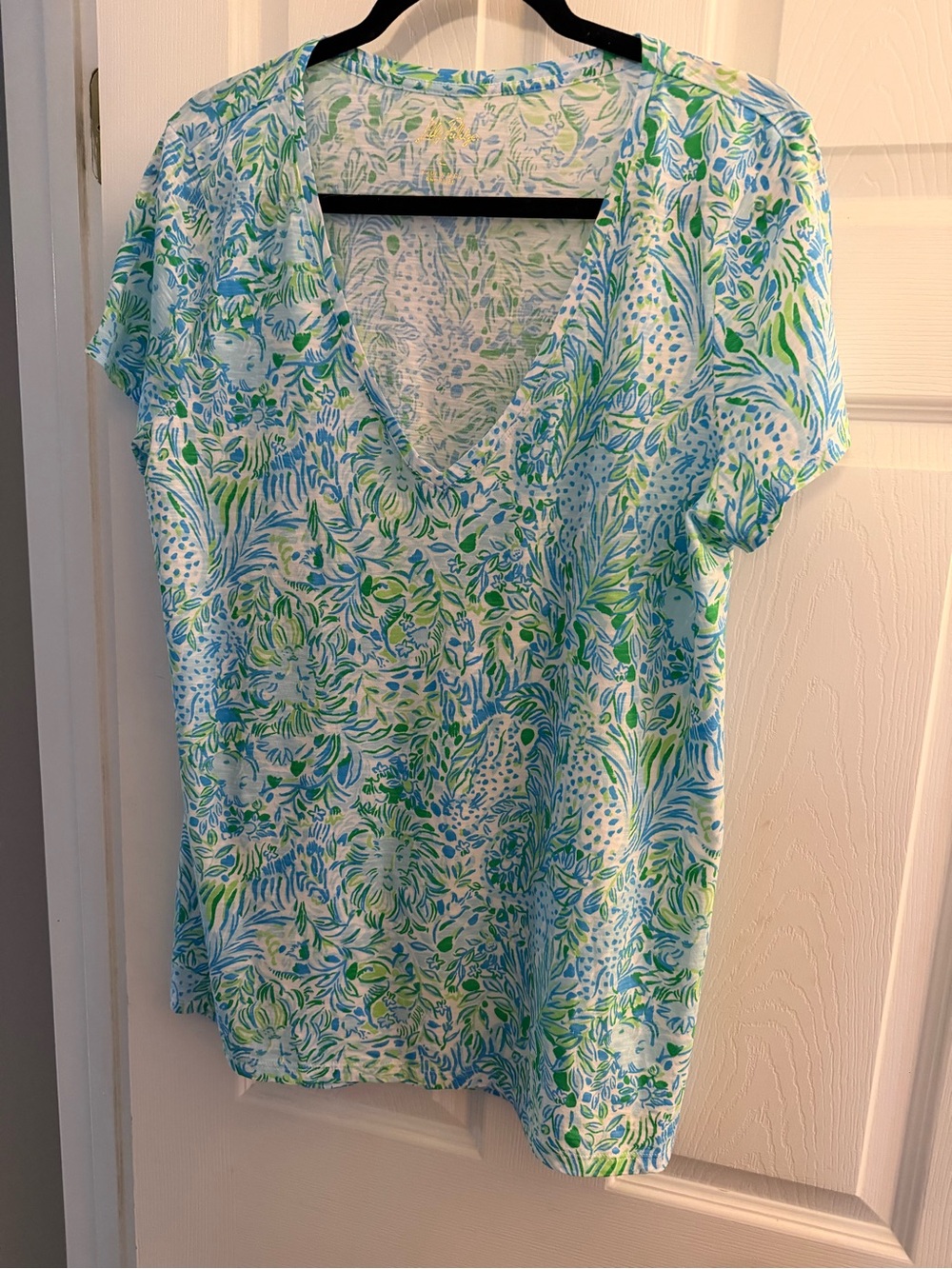 Lilly Pulitzer Blue & Green V-Neck Short Sleeve Top